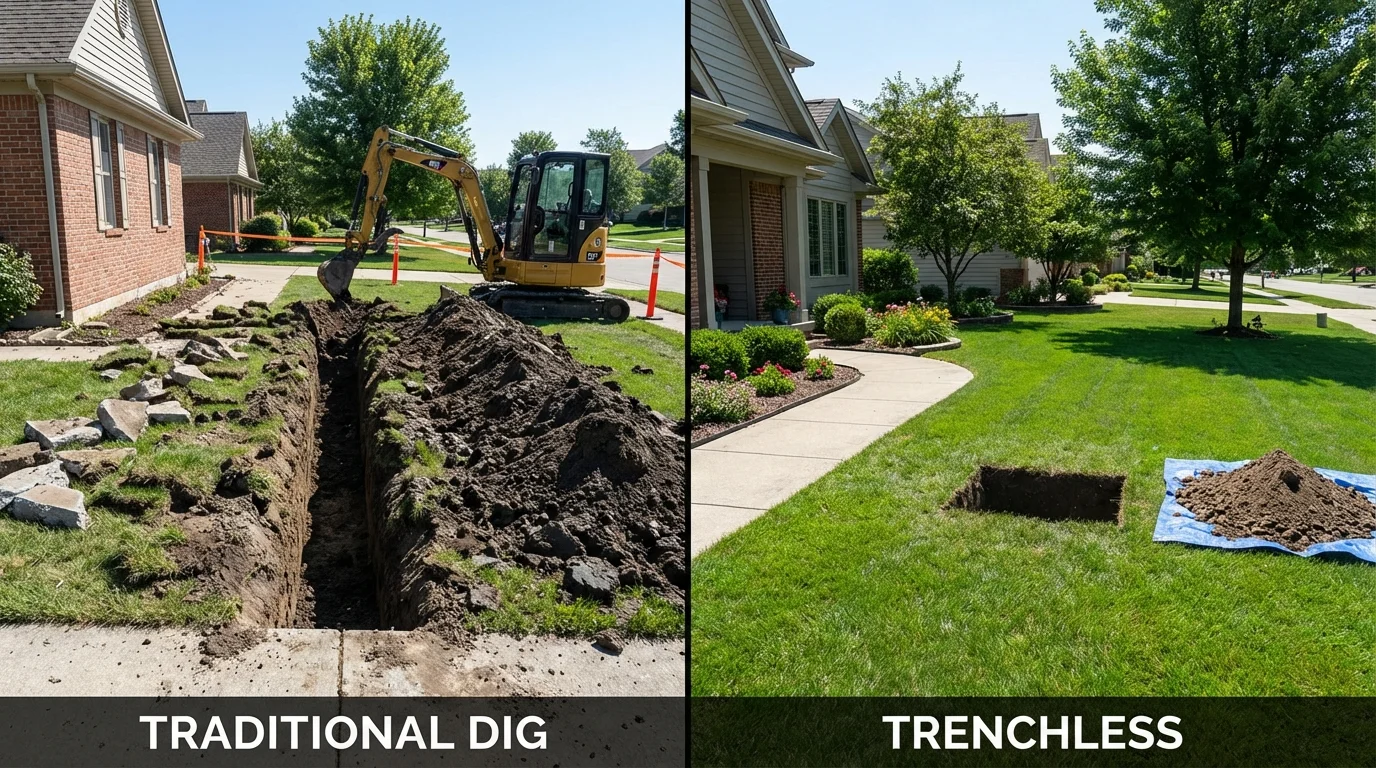 Trenchless sewer repair with minimal yard damage versus traditional excavation in Pilot Rock, OR